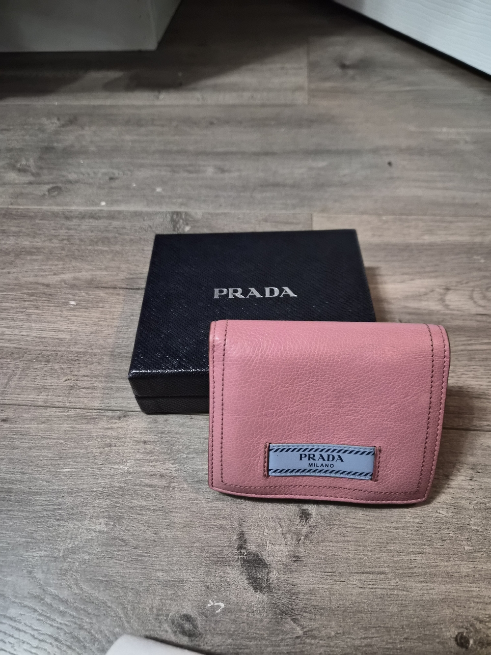 Prada Pink Leather Folded Card Holder with Logo Plate